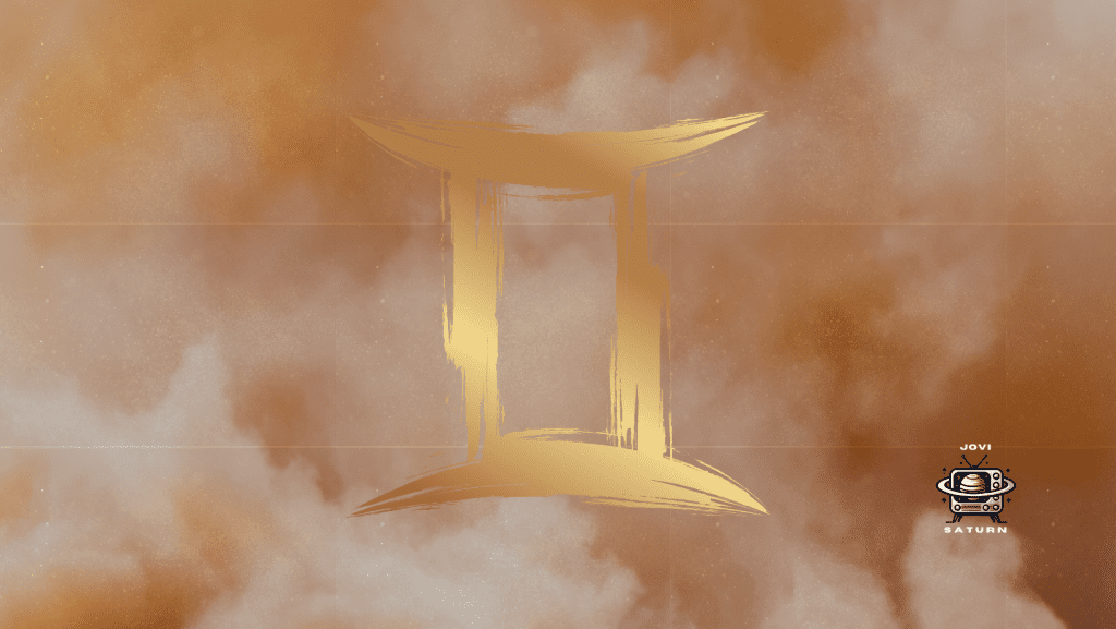 Gold Gemini glyph on a gold cloud background