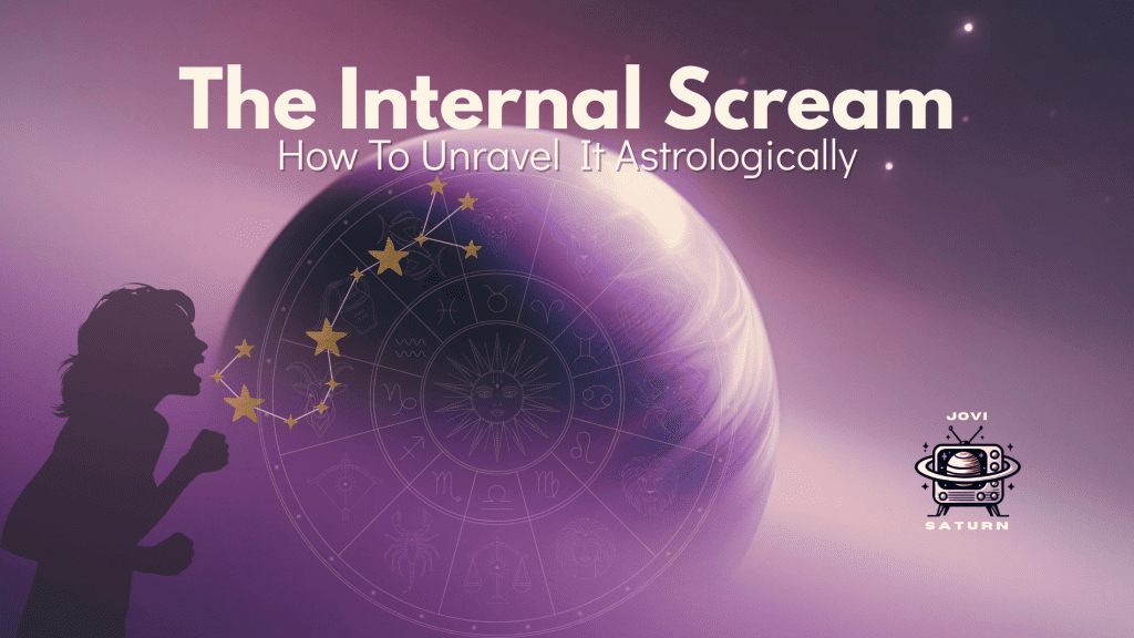 Purple planet backgournd with the silhouette of a woman screaming stars our of her mouth