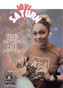 phot of jovi Saturn with a galaxy background